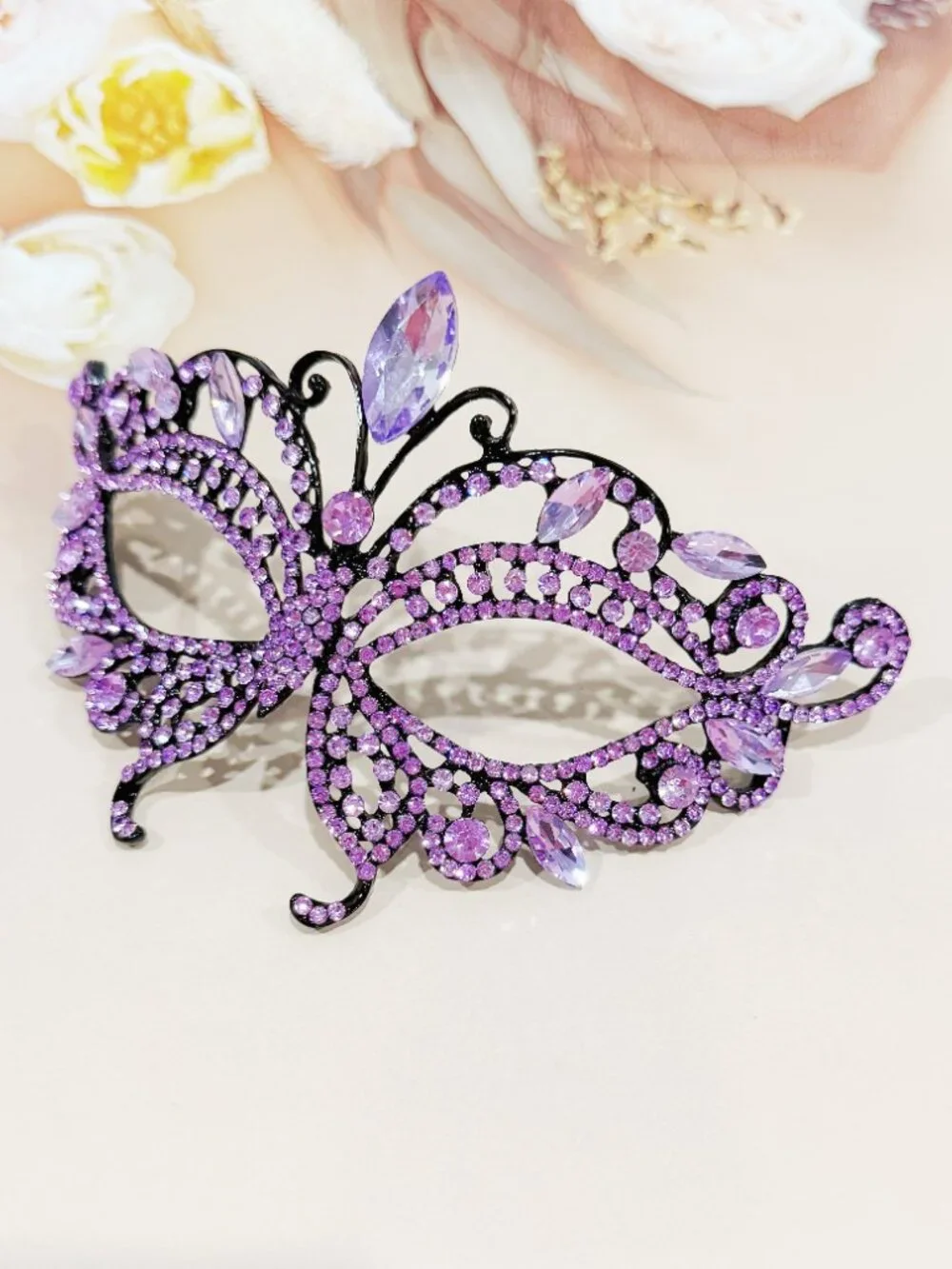 Purple Crystal Masquerade Mask, Butterfly Venetian Mask, Masquerade Ball Mask